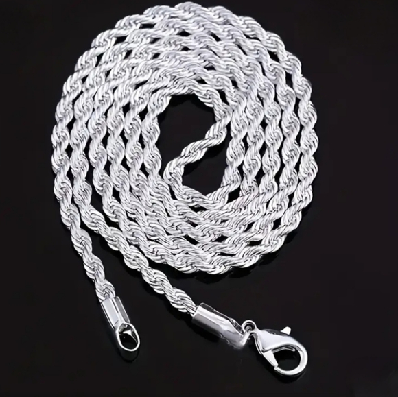 Rope Necklace & Bracelet Set Sterling Silver 4mm - Picture 3 of 4